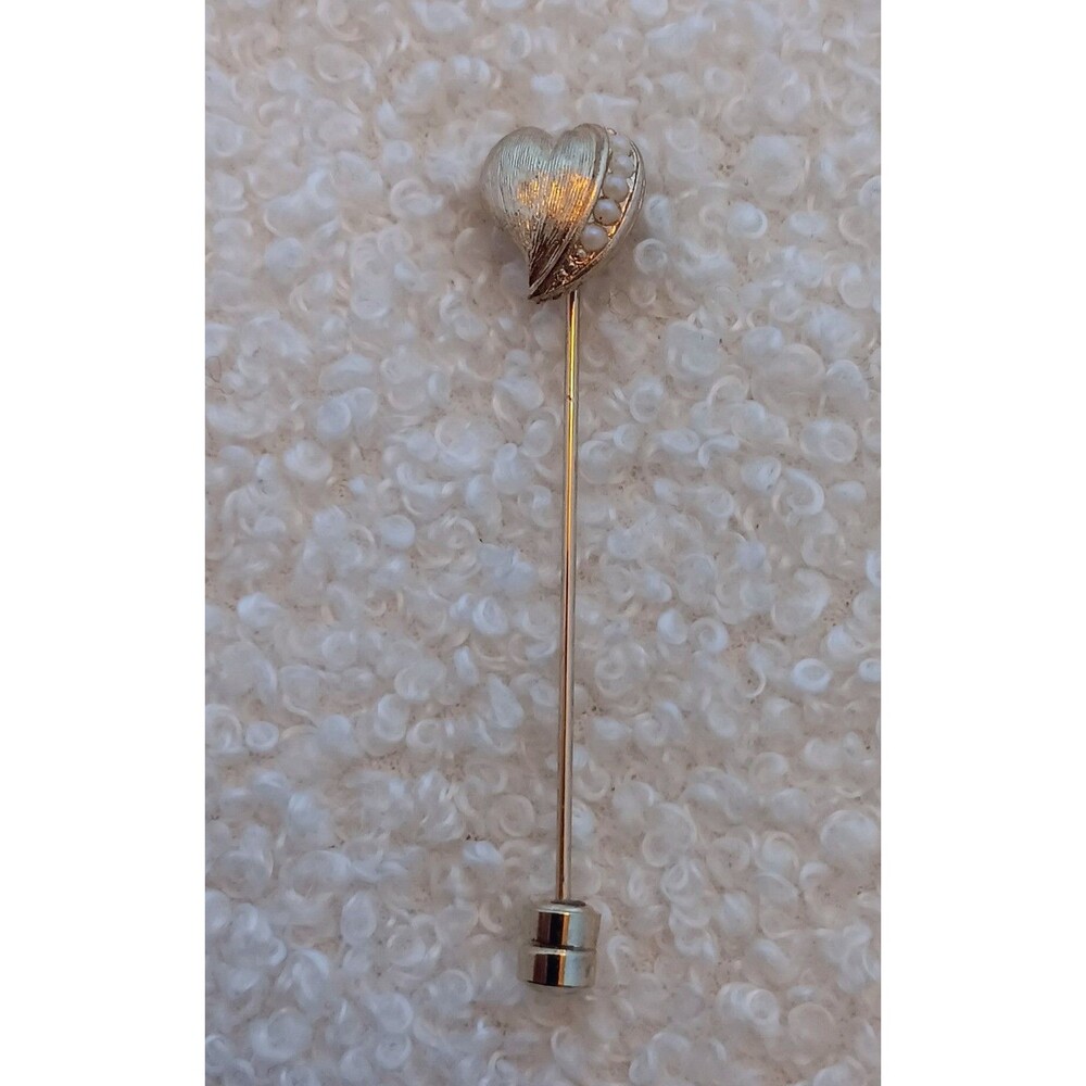 Vintage Estate Unsigned Textured Goldtone Faux Pearl Lapel Stick Pin 12 mm/2.25